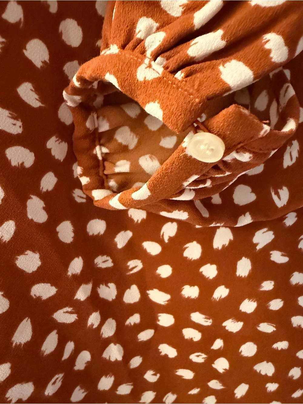 J. Crew Rust and White Polka Dot Peasant Blouse